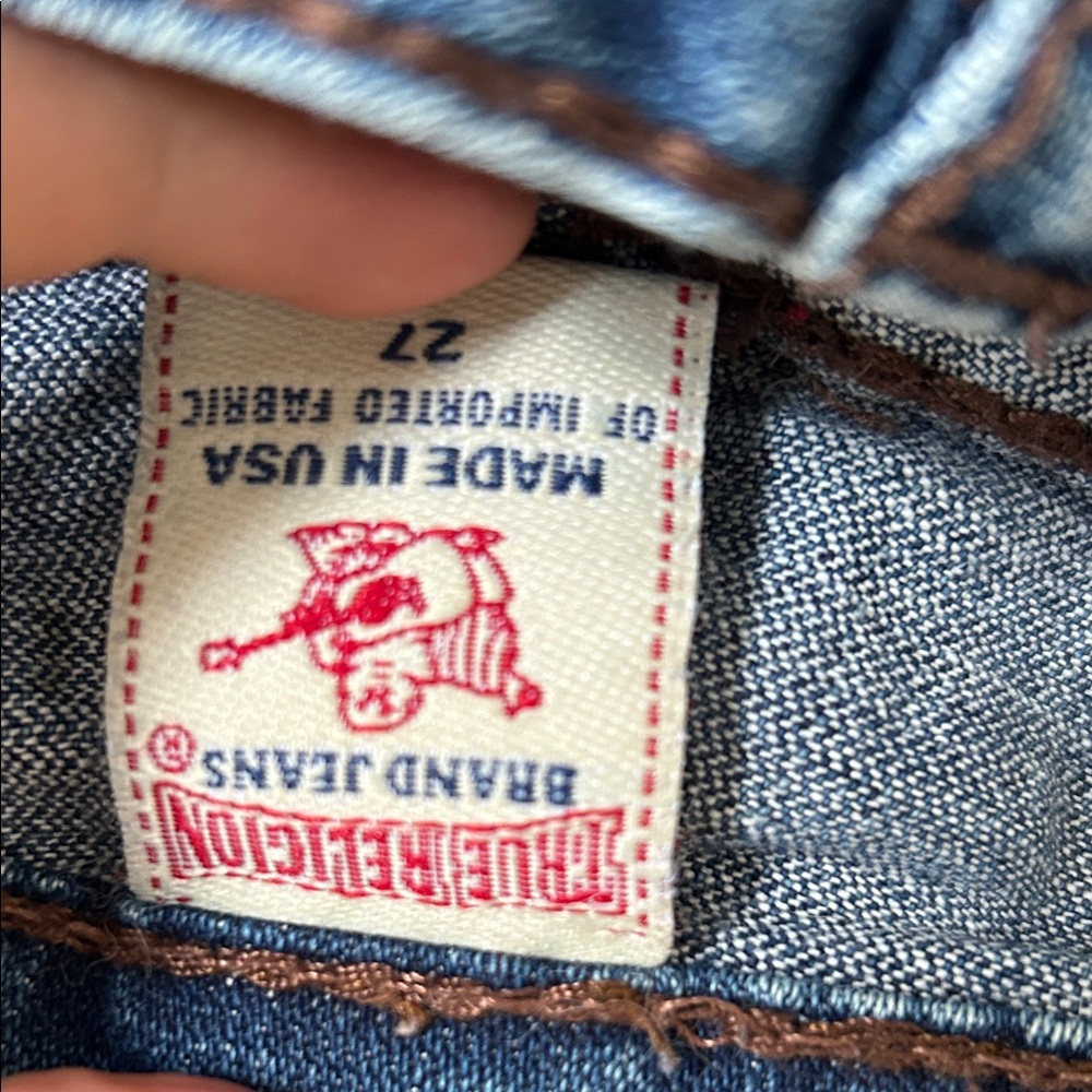 True Religion Classic Blue Jeans with Brown Stitching - Picture 4 of 5
